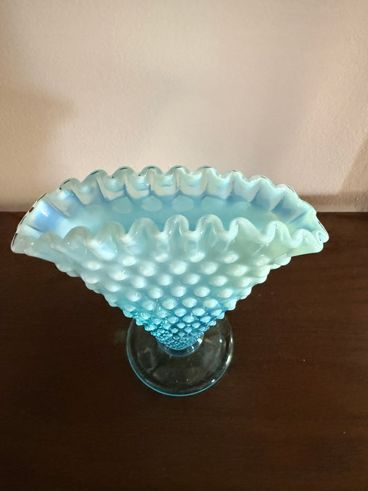 Fenton blue opalescent fan vase