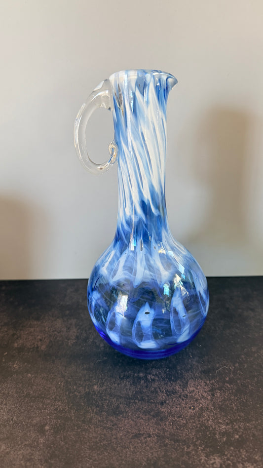 Art Glass Blue Swirl Pitcher
