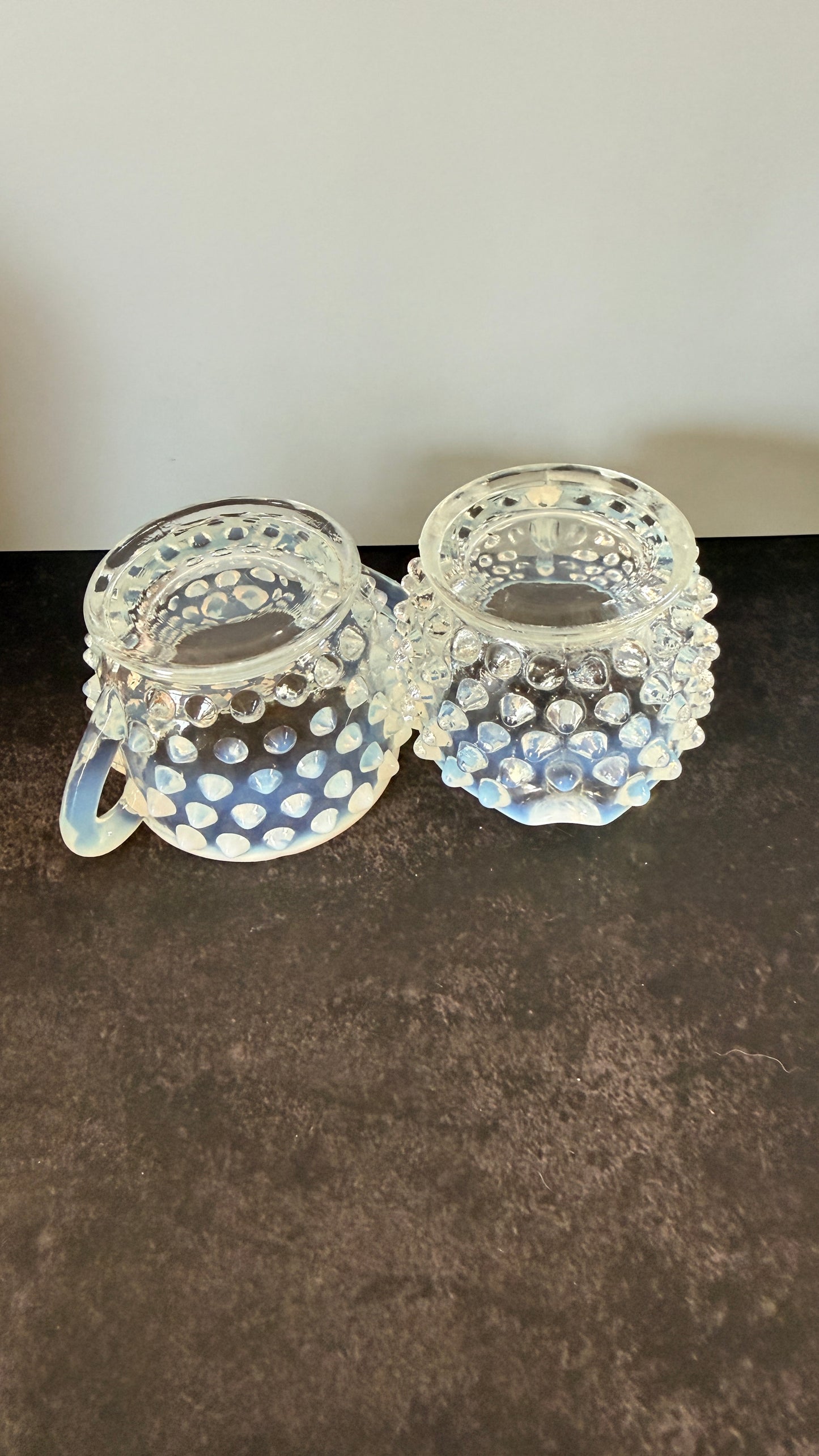 Anchor Hocking Opalescent Hobnail Mini Cream & Suger Set