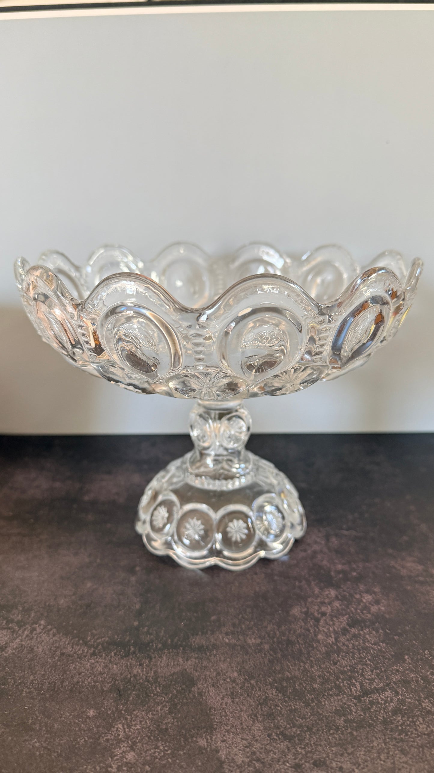 L.E. Smith Clear Glass Moon & Stars Compote