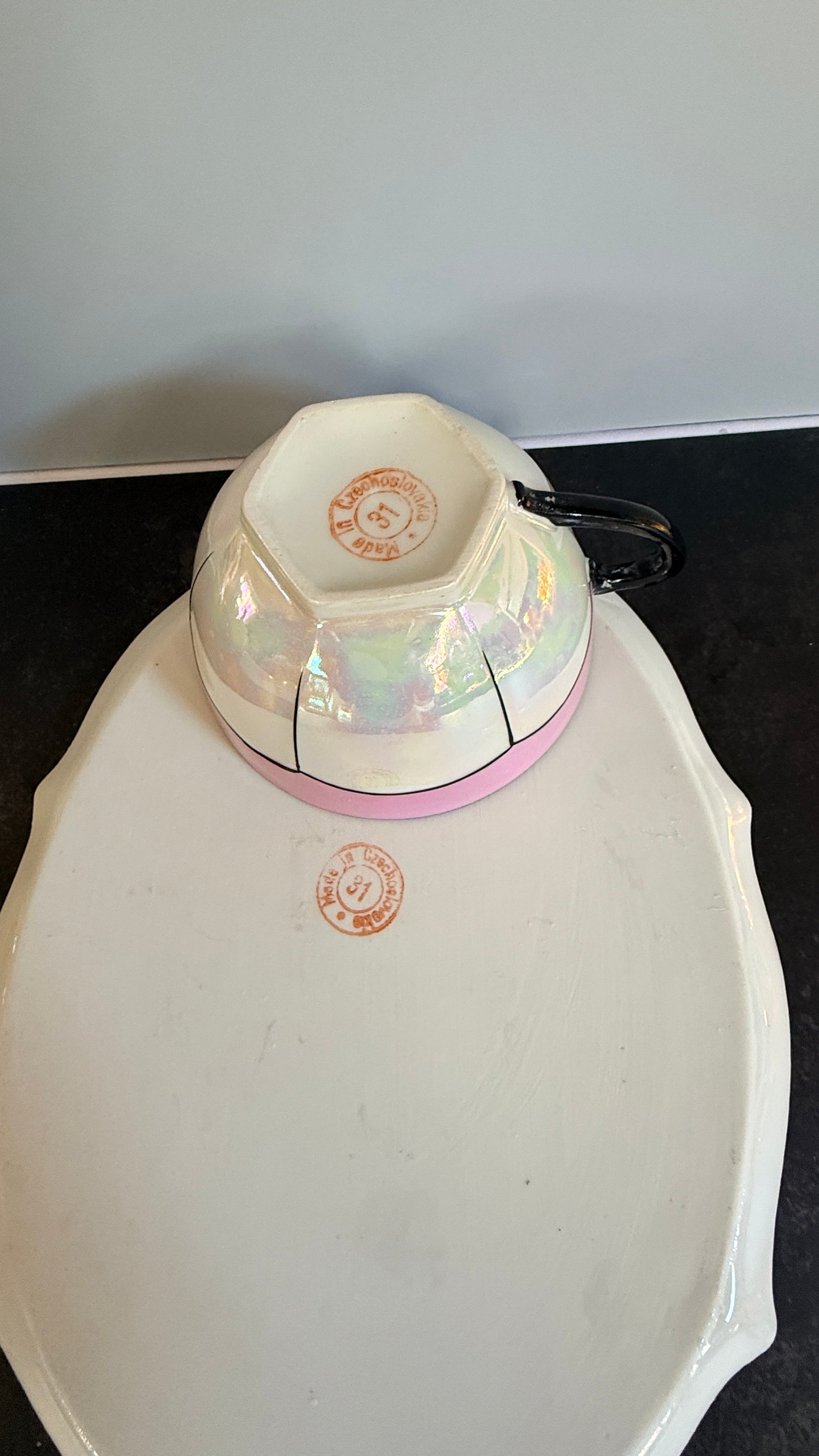 Victoria Czechoslovakia Pink Luster Snack Plate