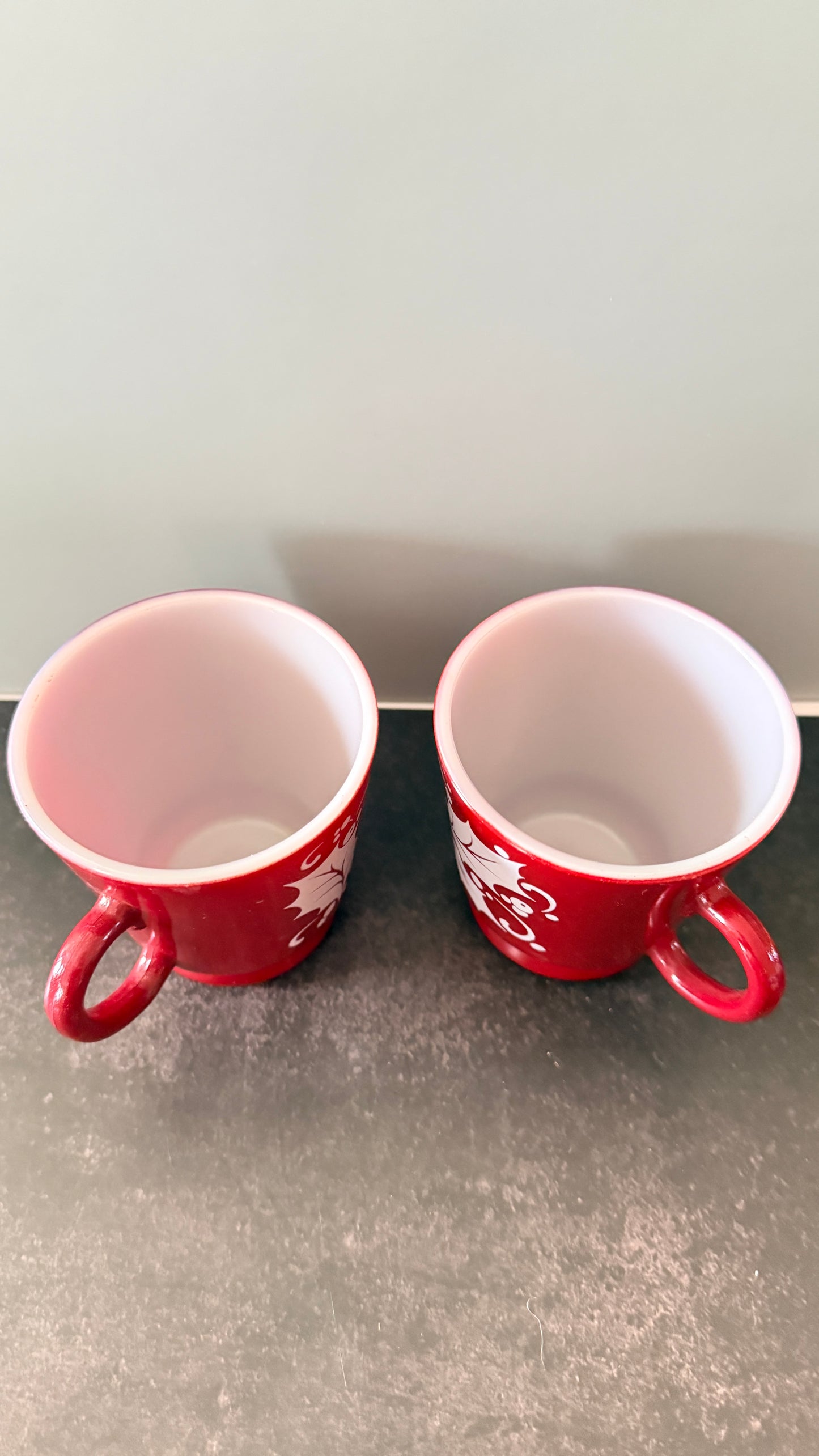 Hazel Atlas Cranberry Holly Berry Punch Mugs