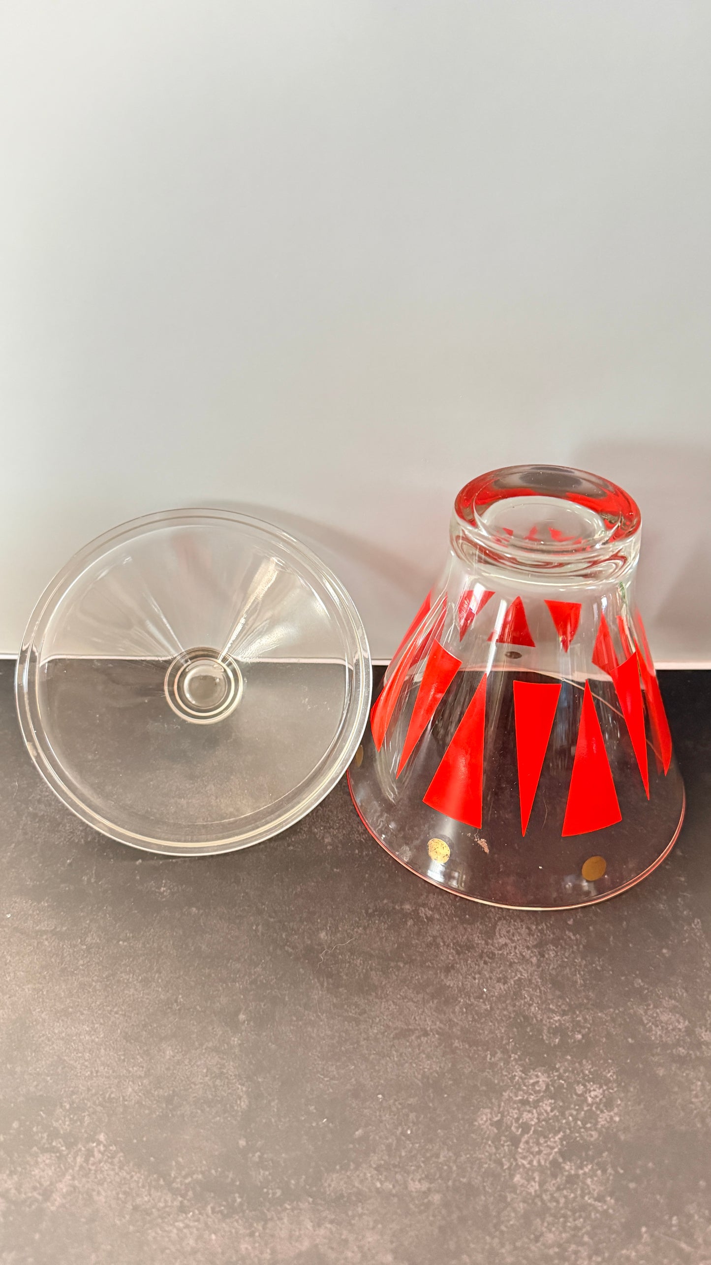 Hazel Atlas Clear w/Red Twin Peaks Ice Bucket