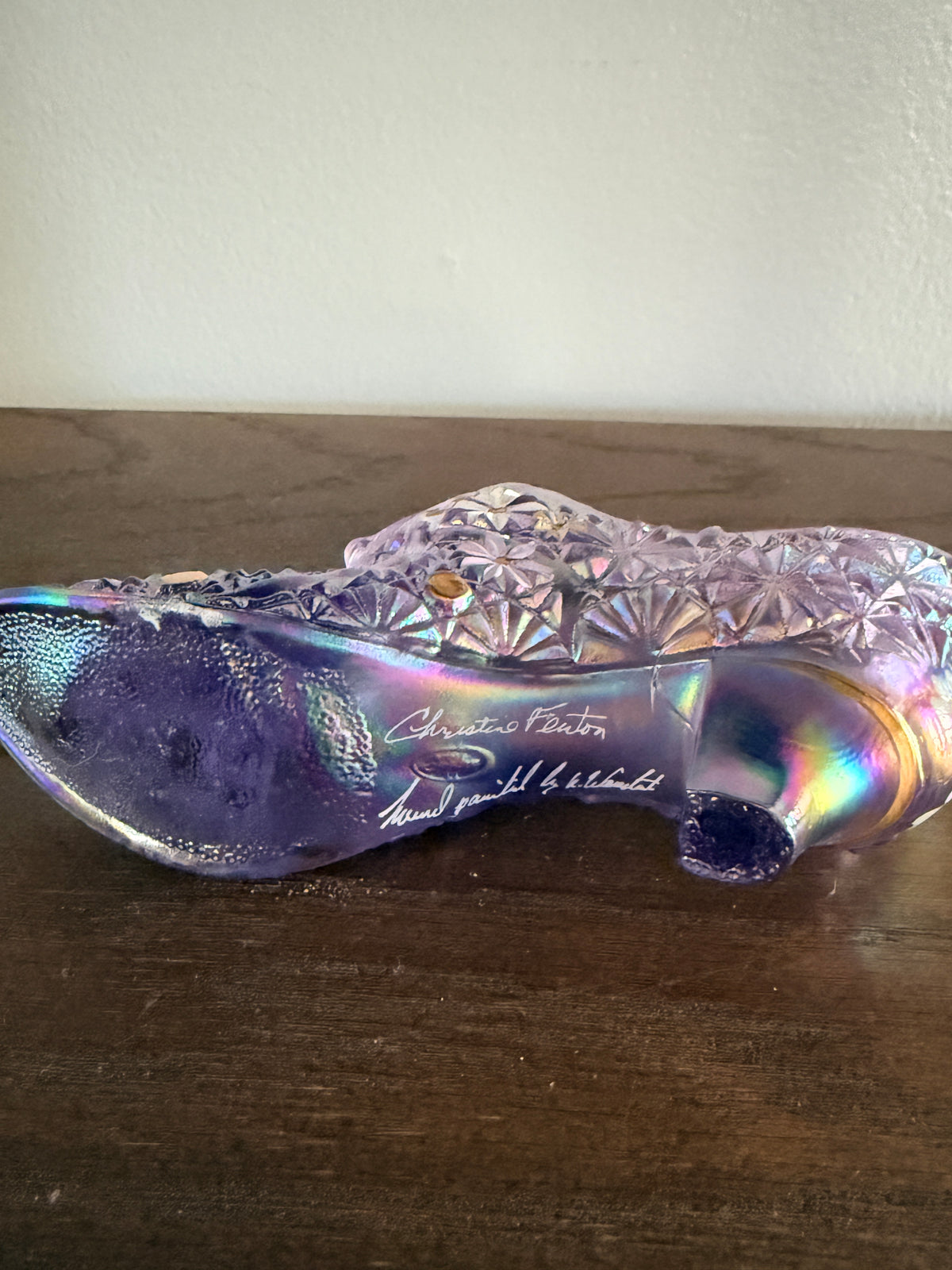 Fenton Carnival Purple Glass Cathead slipper