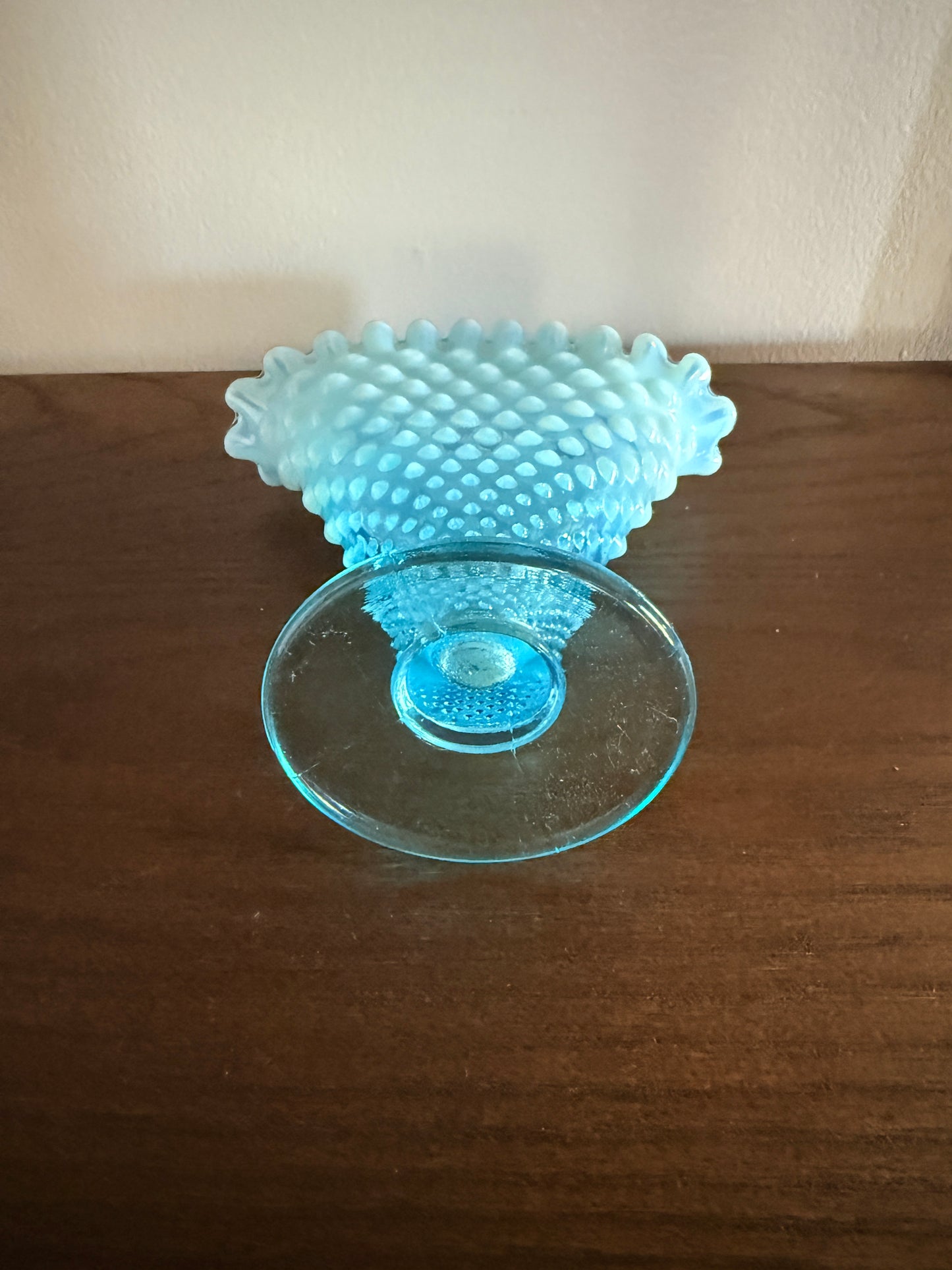 Fenton blue opalescent fan vase
