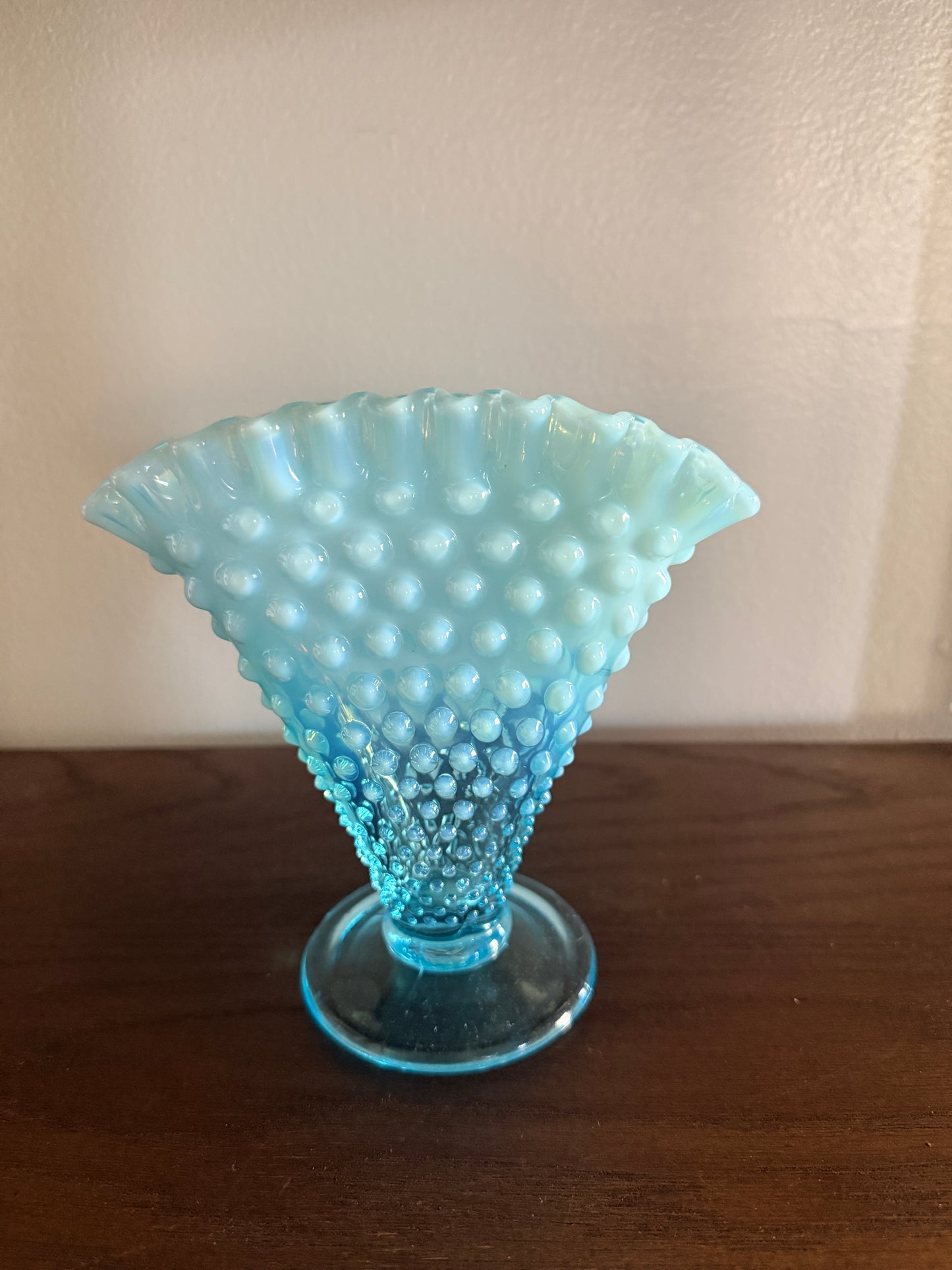 Fenton blue opalescent fan vase