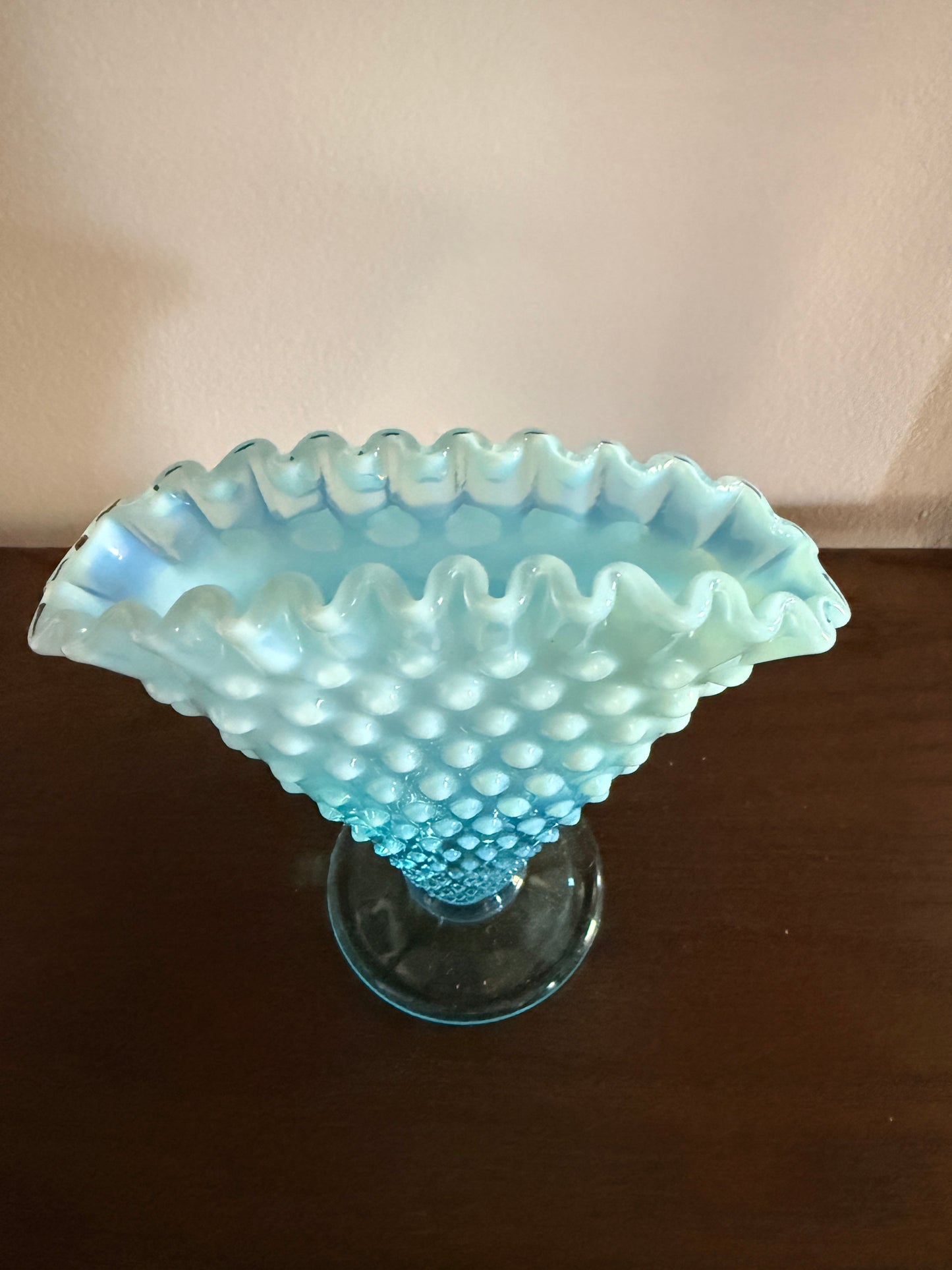 Fenton blue opalescent fan vase