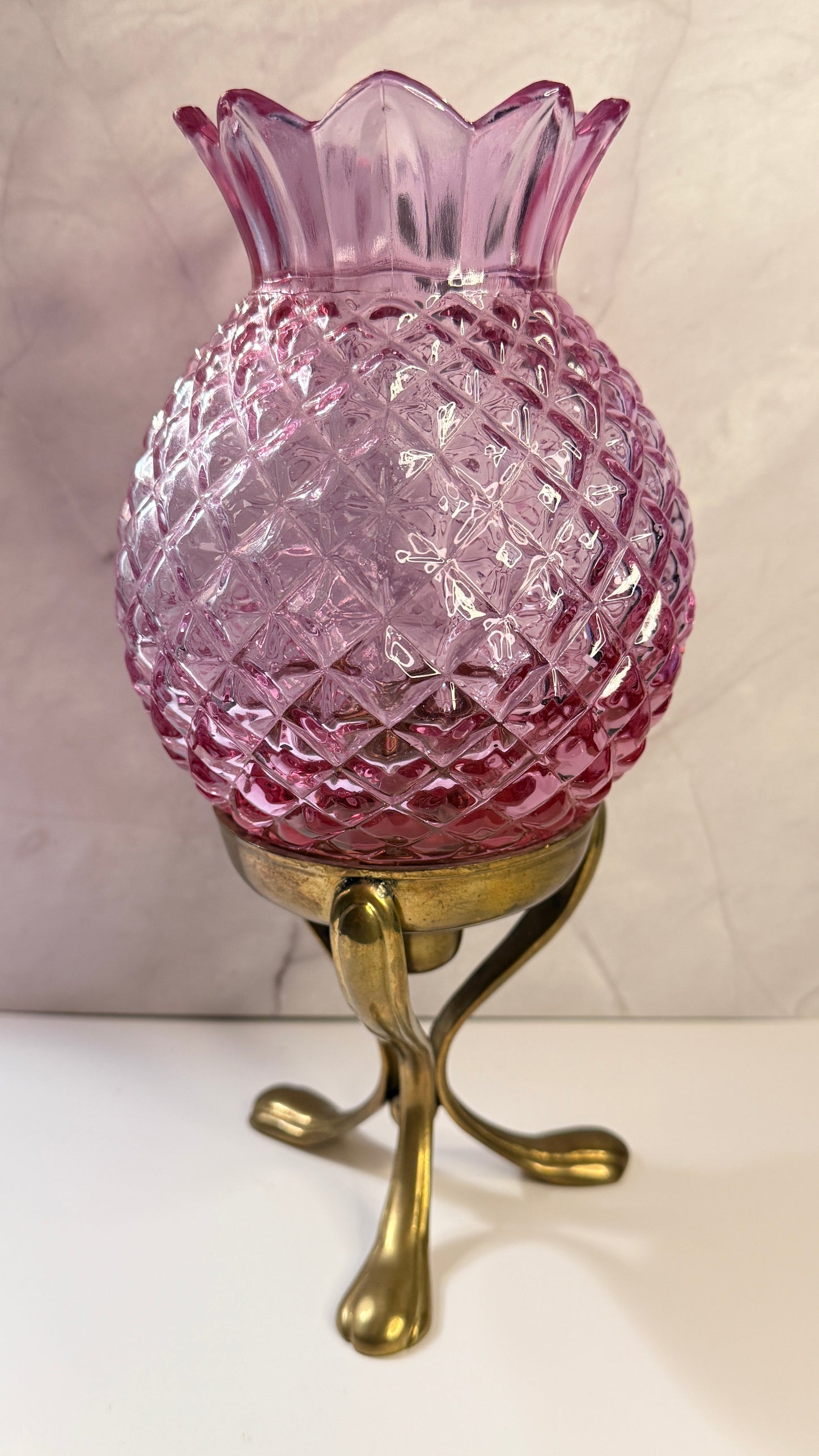 Fenton Pink Pineapple Hurricane Lamp