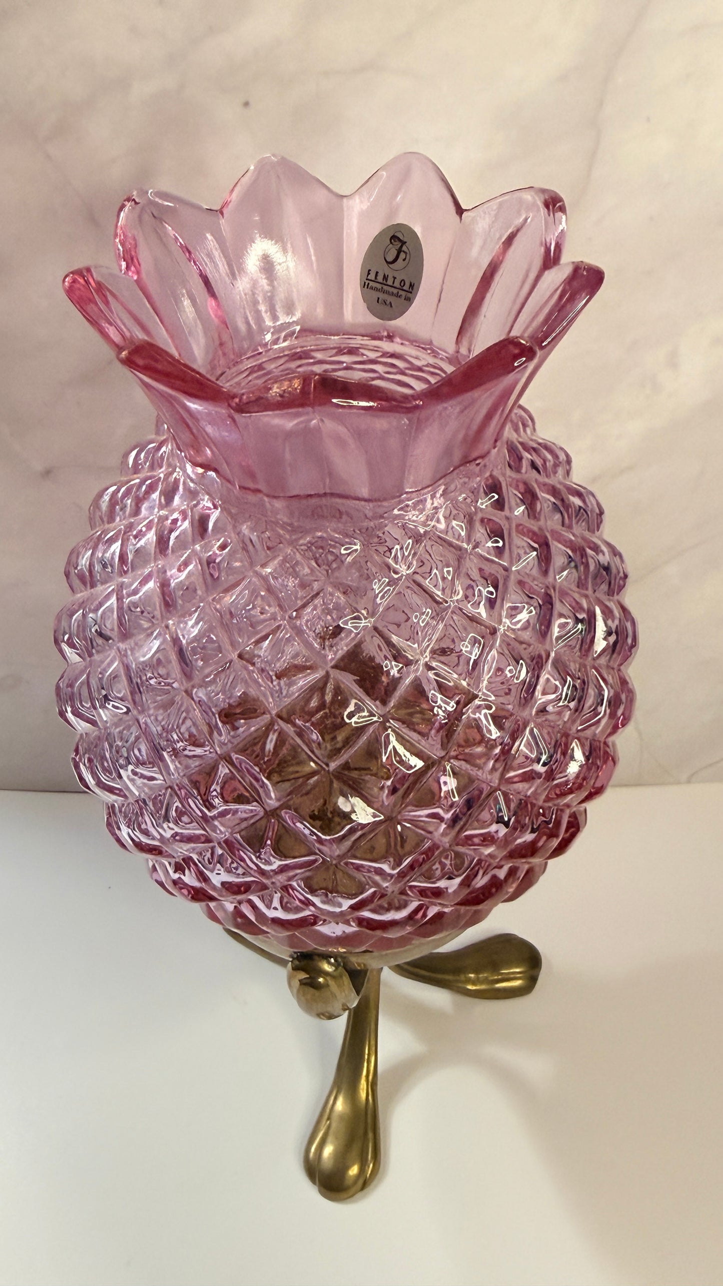 Fenton Pink Pineapple Hurricane Lamp