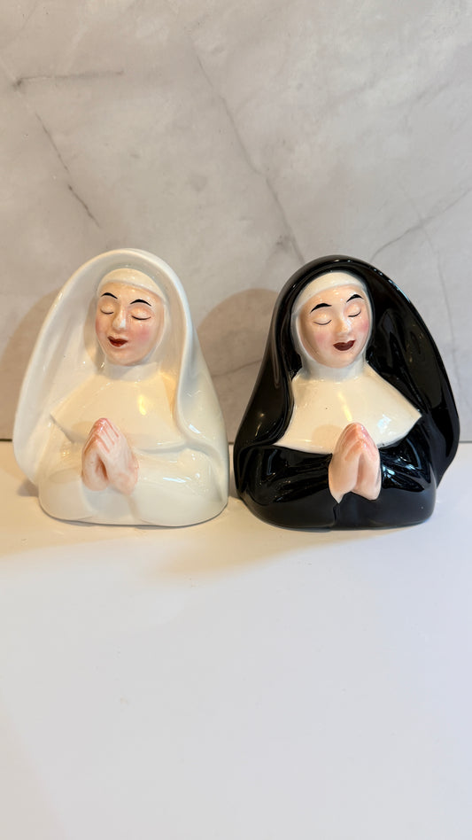 Clay Art Praying Nuns Salt and Pepper Shakers