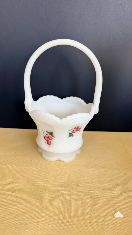Fenton White Satin Cherries Basket
