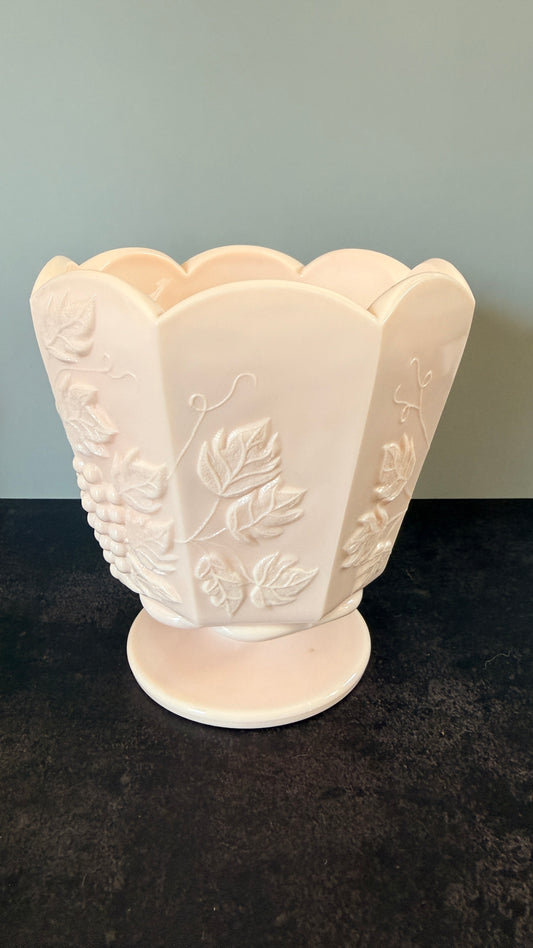 NAPCO Shell Pink Milk Glass Cabled Grapes Vase