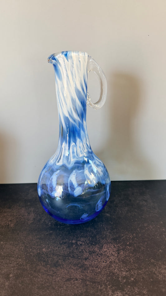 Art Glass Blue Swirl Pitcher