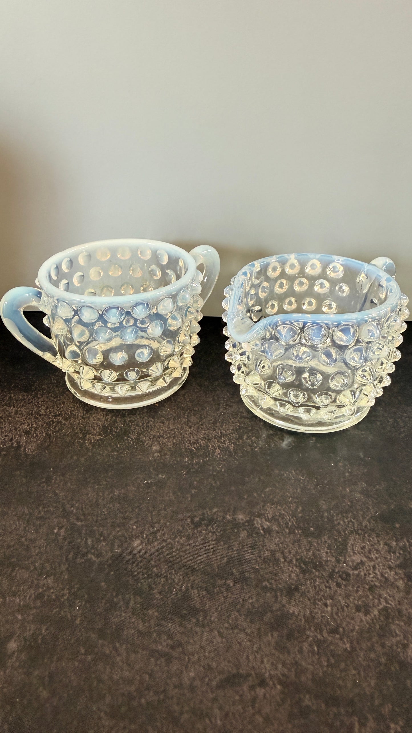 Anchor Hocking Opalescent Hobnail Mini Cream & Suger Set