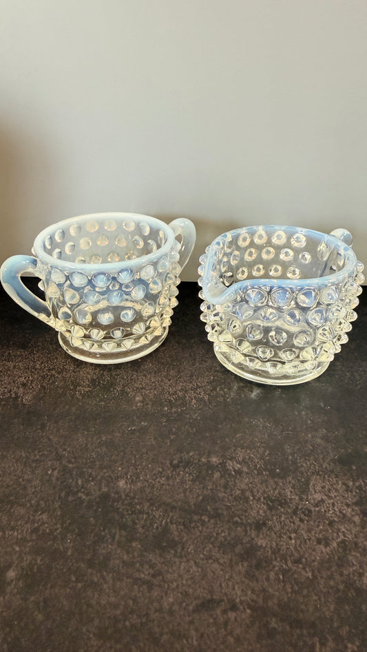 Anchor Hocking Opalescent Hobnail Mini Cream & Suger Set