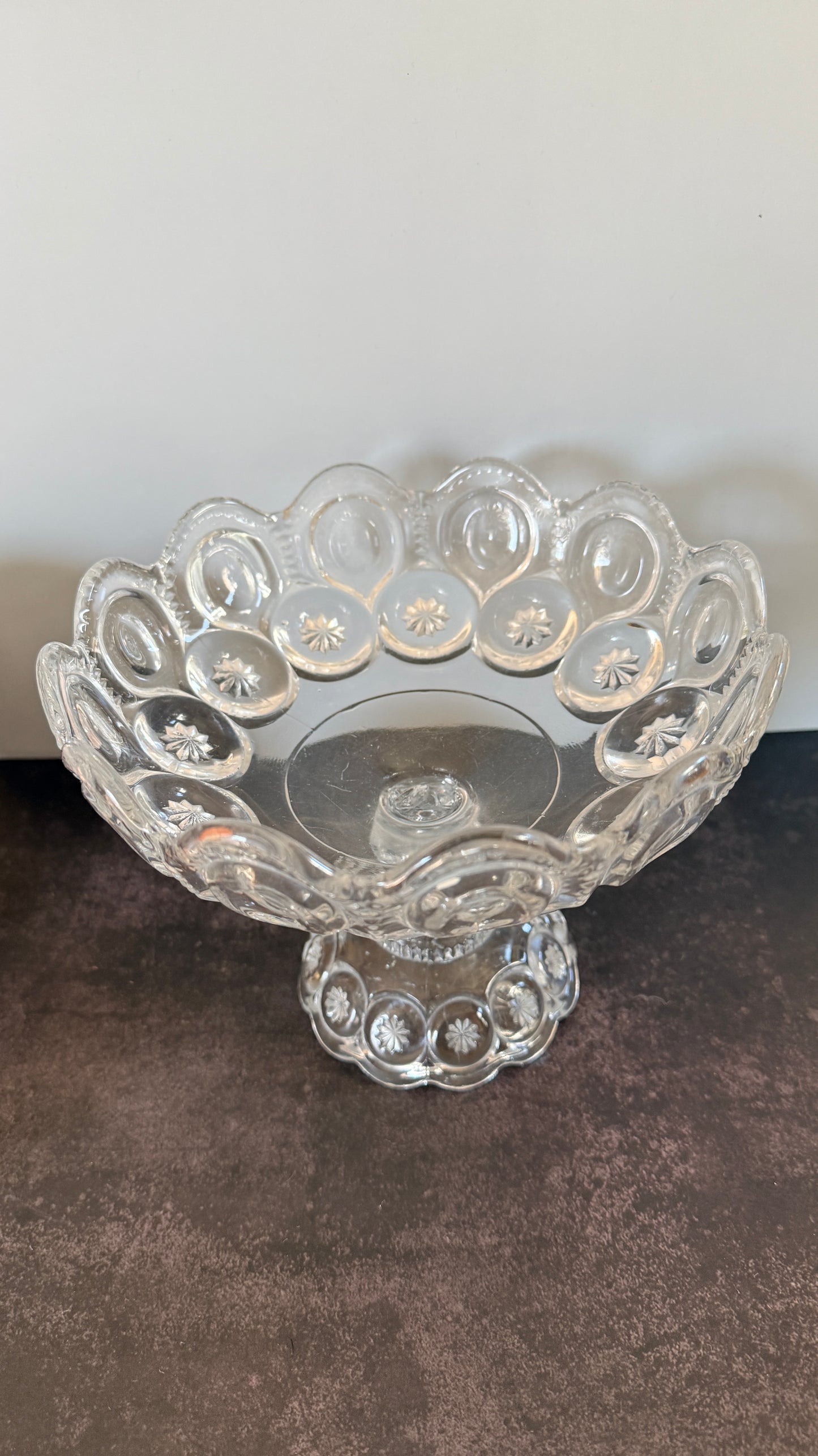 L.E. Smith Clear Glass Moon & Stars Compote