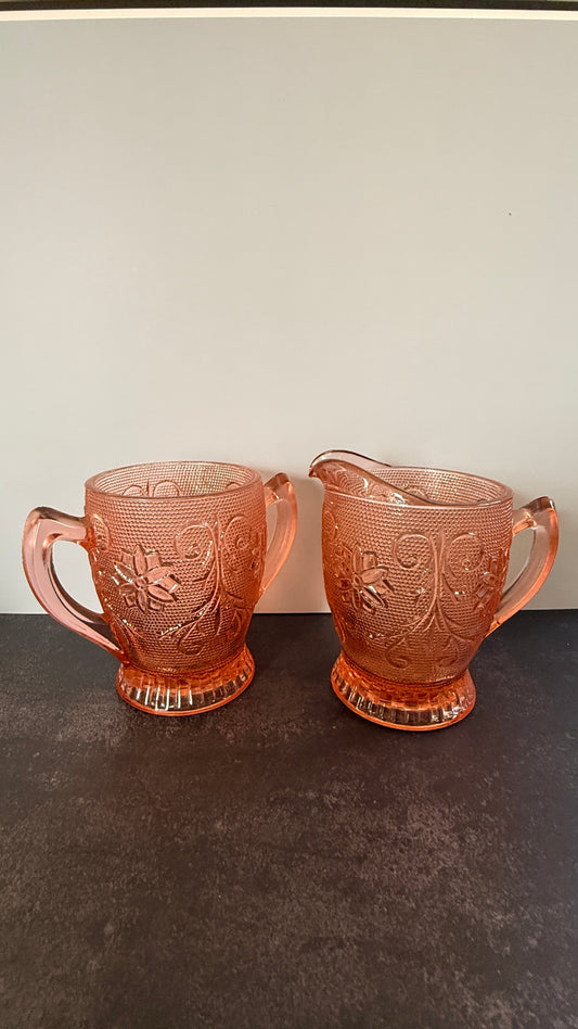 Indiana Glass Tiara Glass Pink Sandwich Cream & Sugar Set