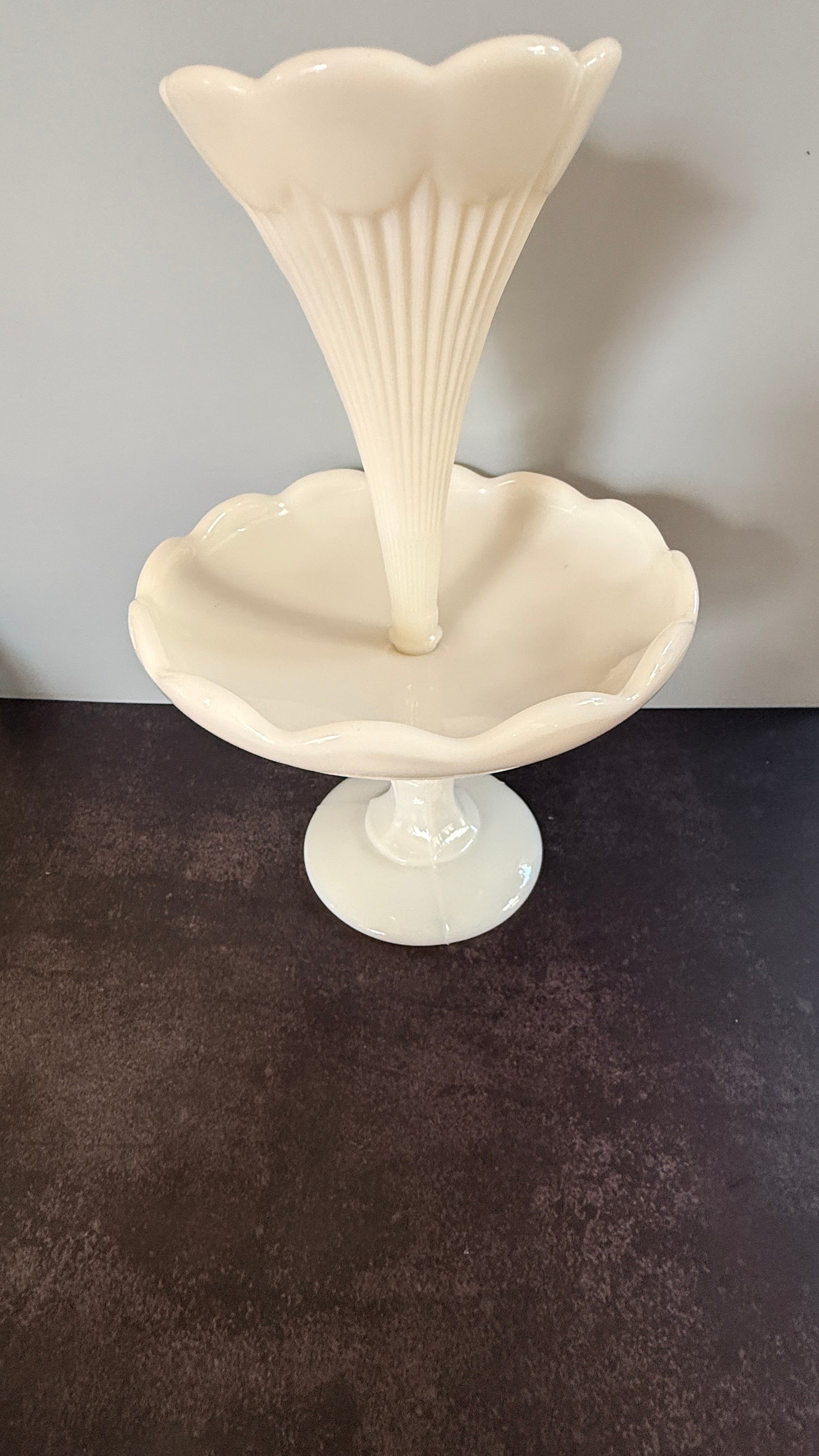 Portieux Vallerythal Ivory Milk Glass Epergne