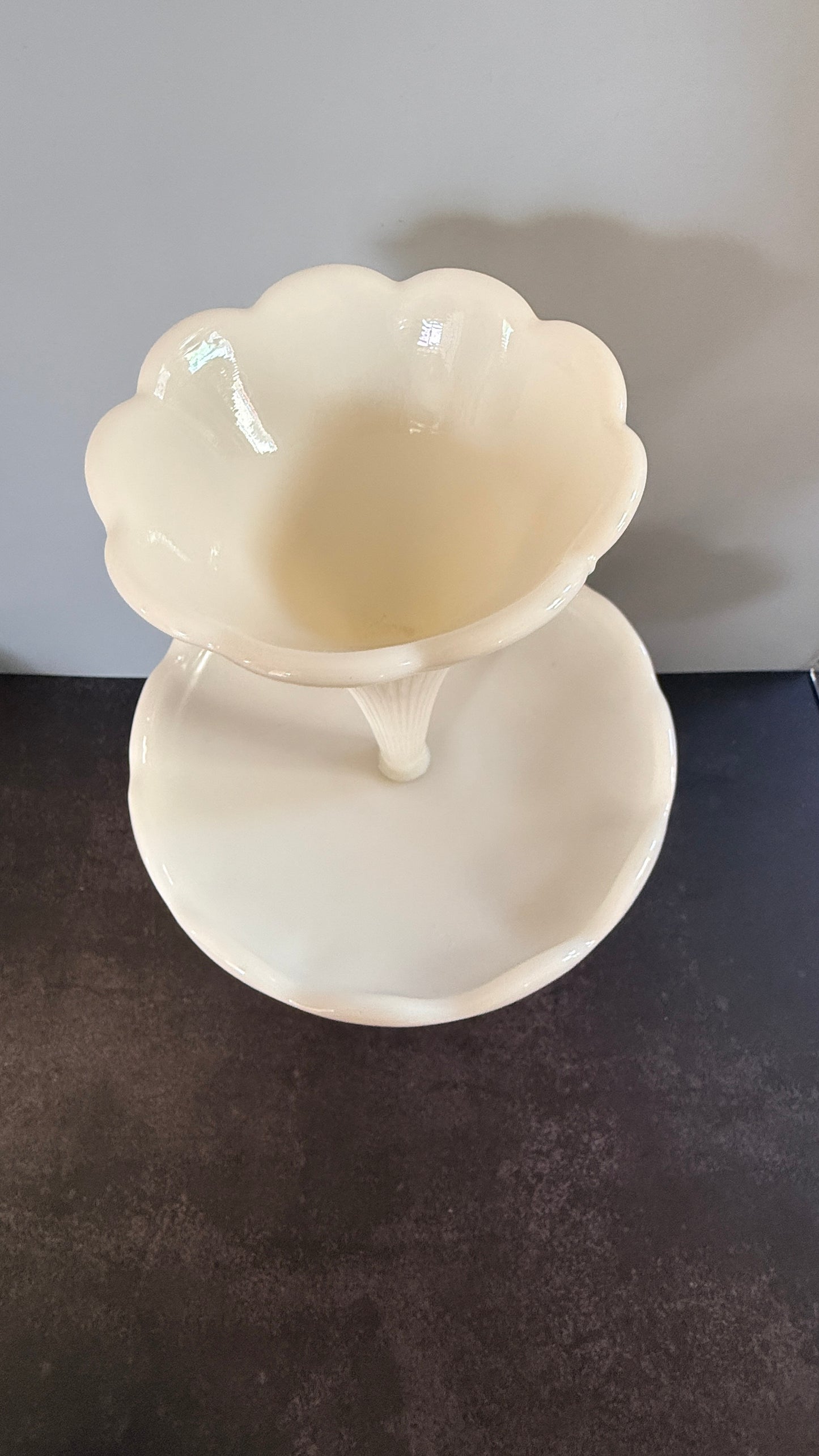 Portieux Vallerythal Ivory Milk Glass Epergne