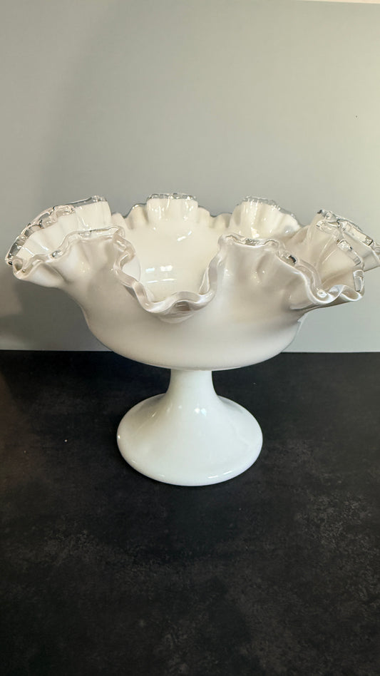 Fenton Milk Glass Silver Crest Compote