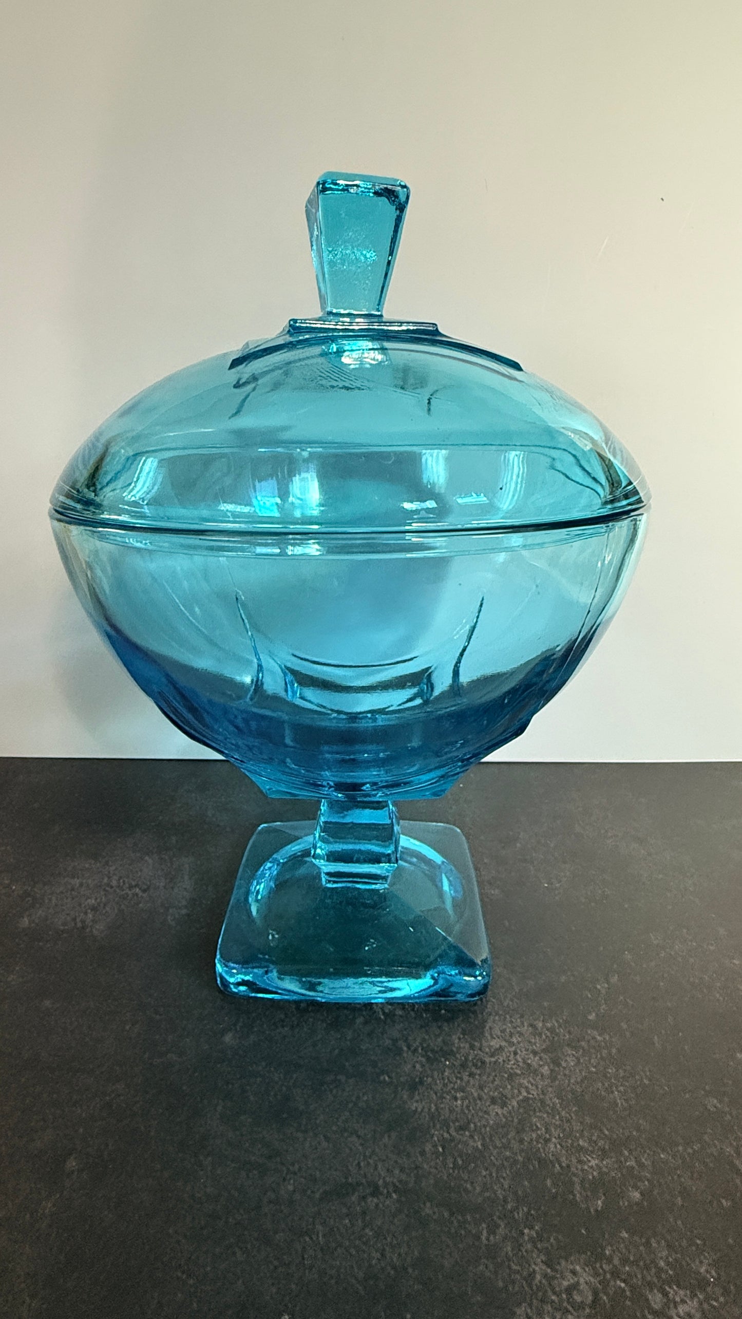 Hazel Atlas Capri Blue Lidded Candy Dish