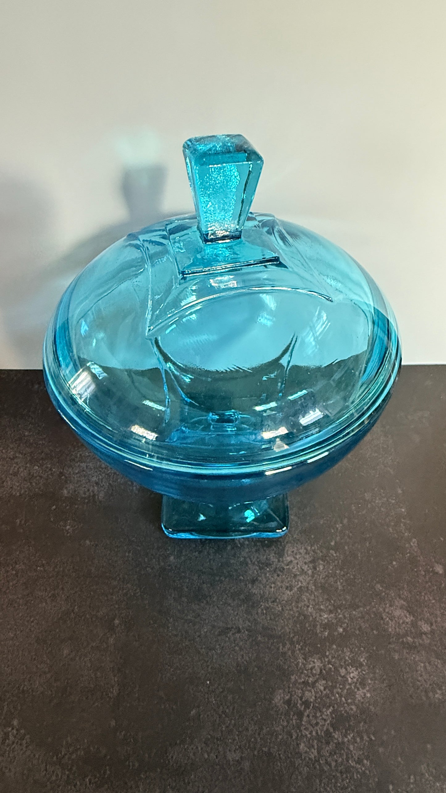 Hazel Atlas Capri Blue Lidded Candy Dish