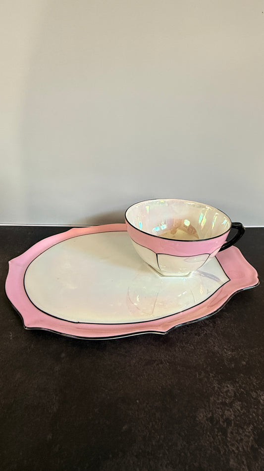 Victoria Czechoslovakia Pink Luster Snack Plate