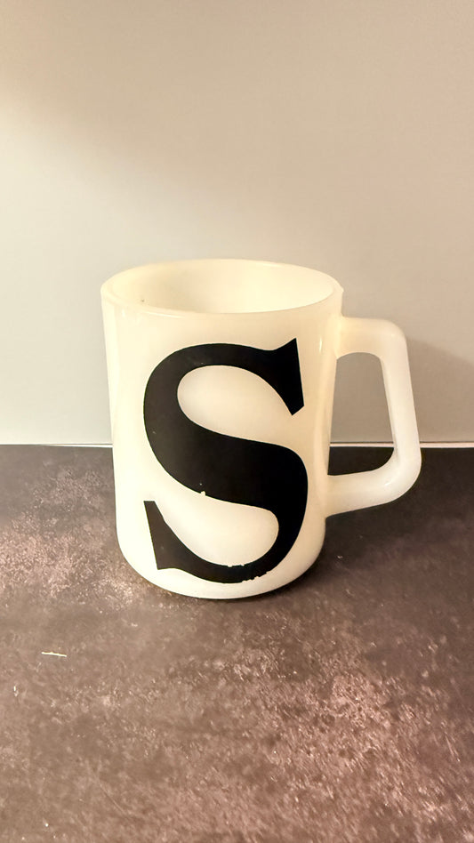 Federal Milk Glass Letter S Mug