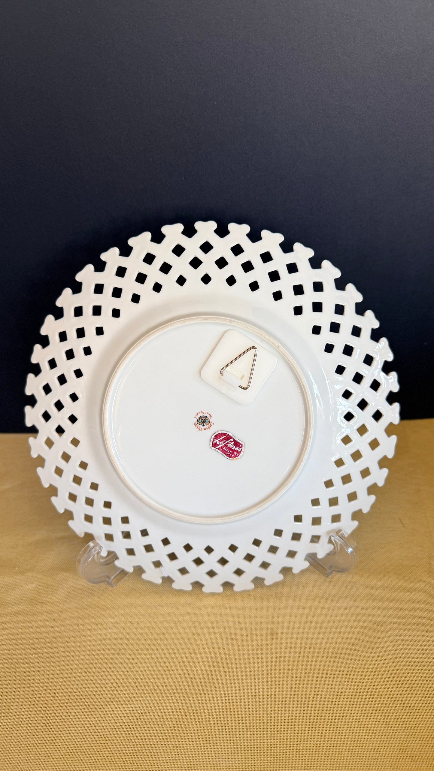 Lefton Milk Glass Lattice Trim Yellow Rose Plate