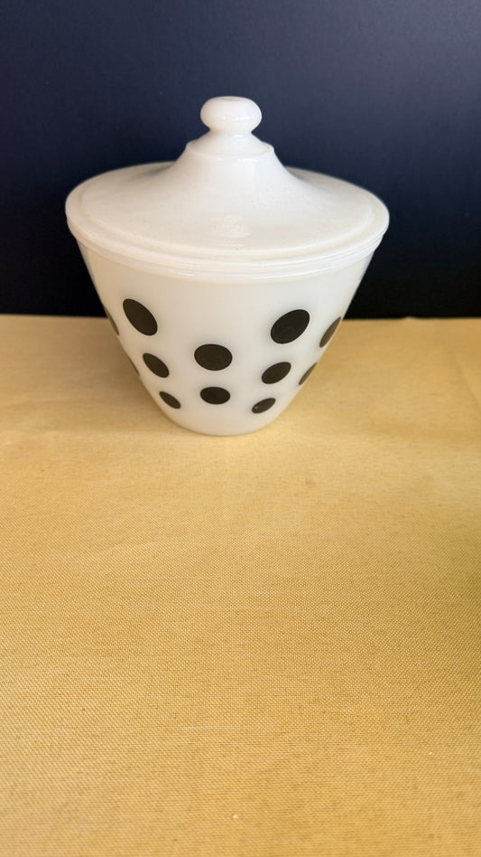 Fire King Black Polk a dot Grease Jar with Lid
