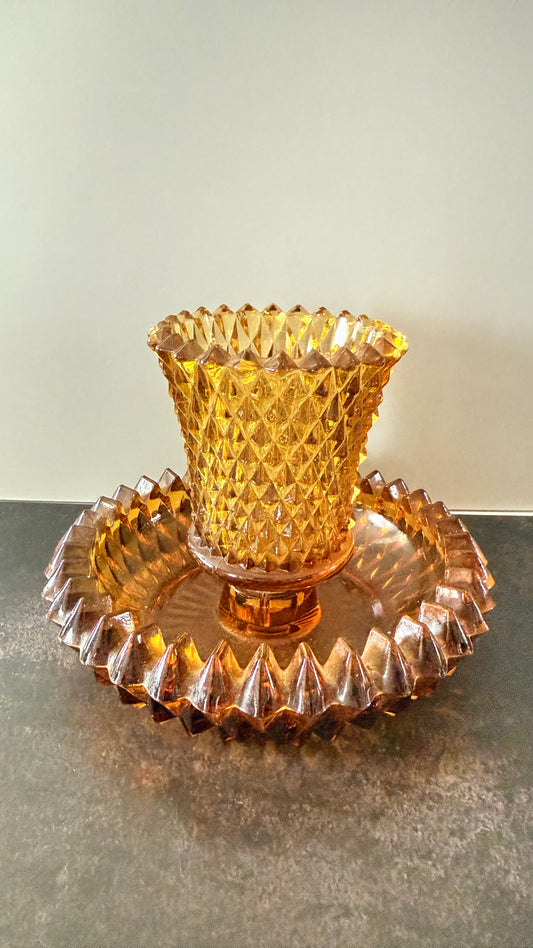Indiana Glass Amber Diamond Point Votive Candle Holder