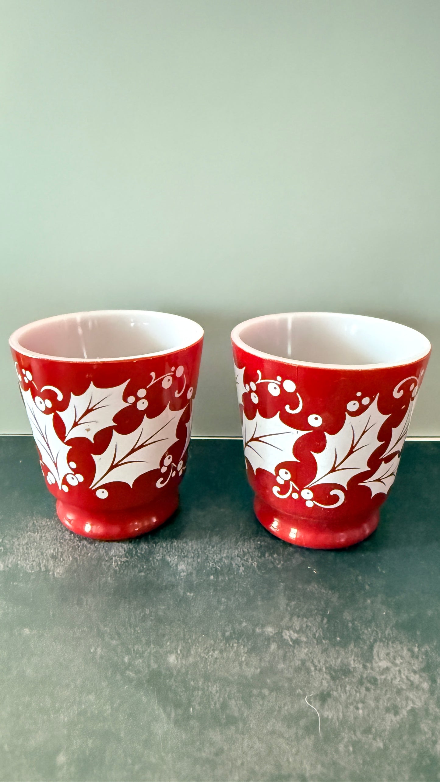 Hazel Atlas Cranberry Holly Berry Punch Mugs