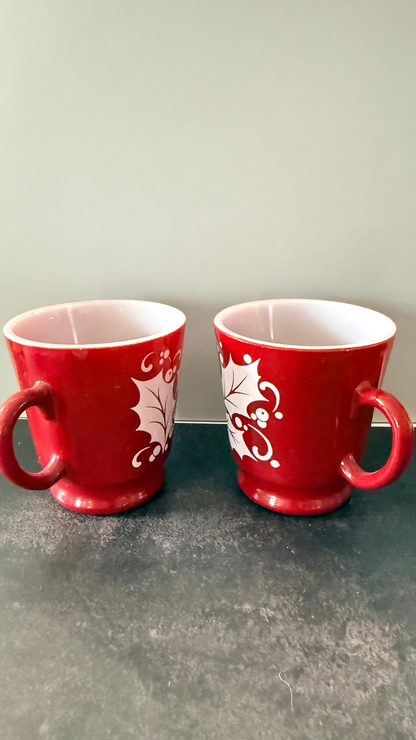 Hazel Atlas Cranberry Holly Berry Punch Mugs
