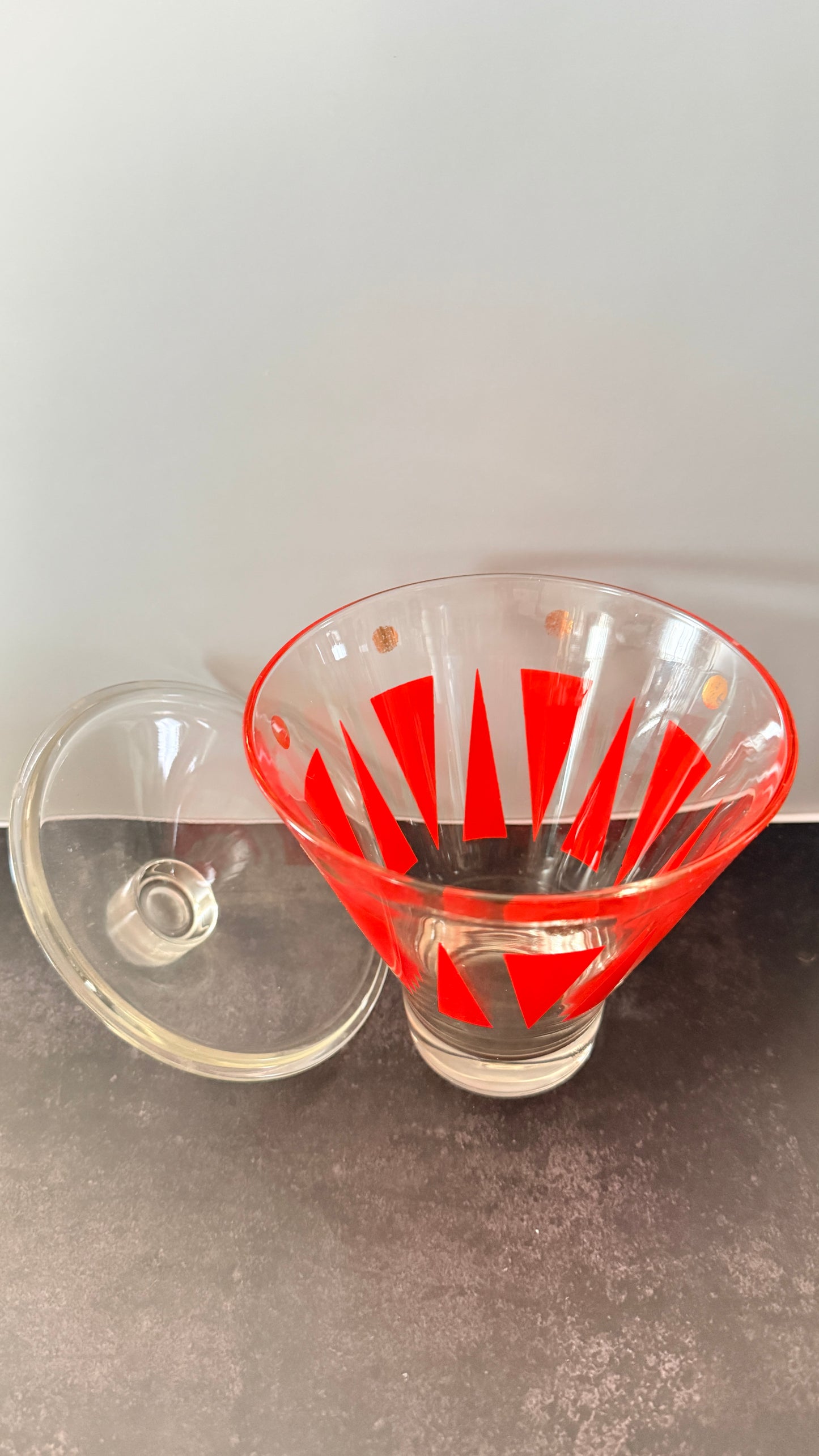 Hazel Atlas Clear w/Red Twin Peaks Ice Bucket