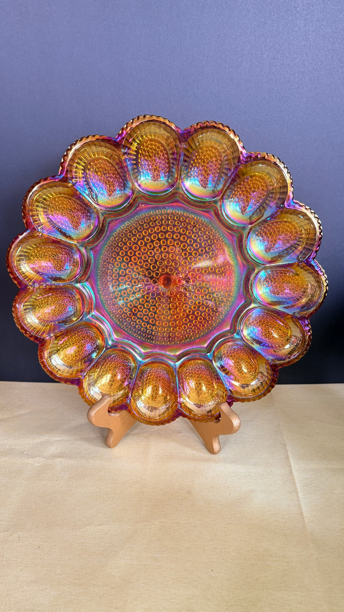 Indiana Glass Carnival Amber Deviled Egg Plate