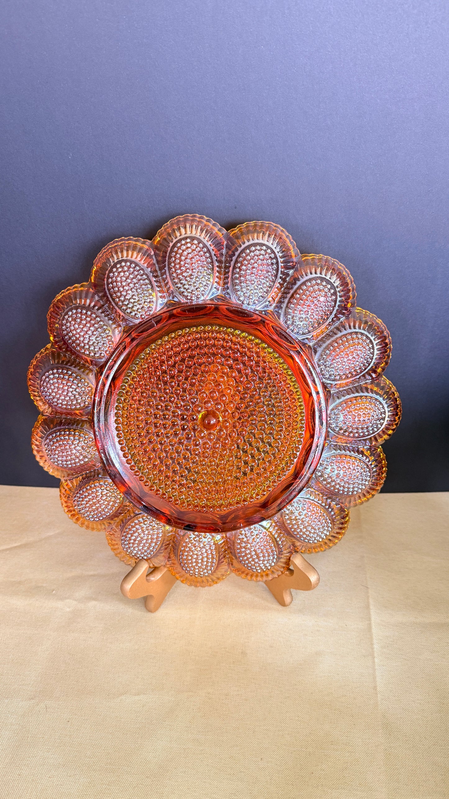 Indiana Glass Carnival Amber Deviled Egg Plate