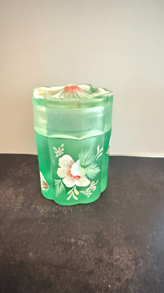 Fenton Green Hand Painted Glass Art Deco Cigarette Holder