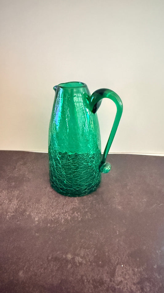 Pilgrim Crackle Green Glass Pticher