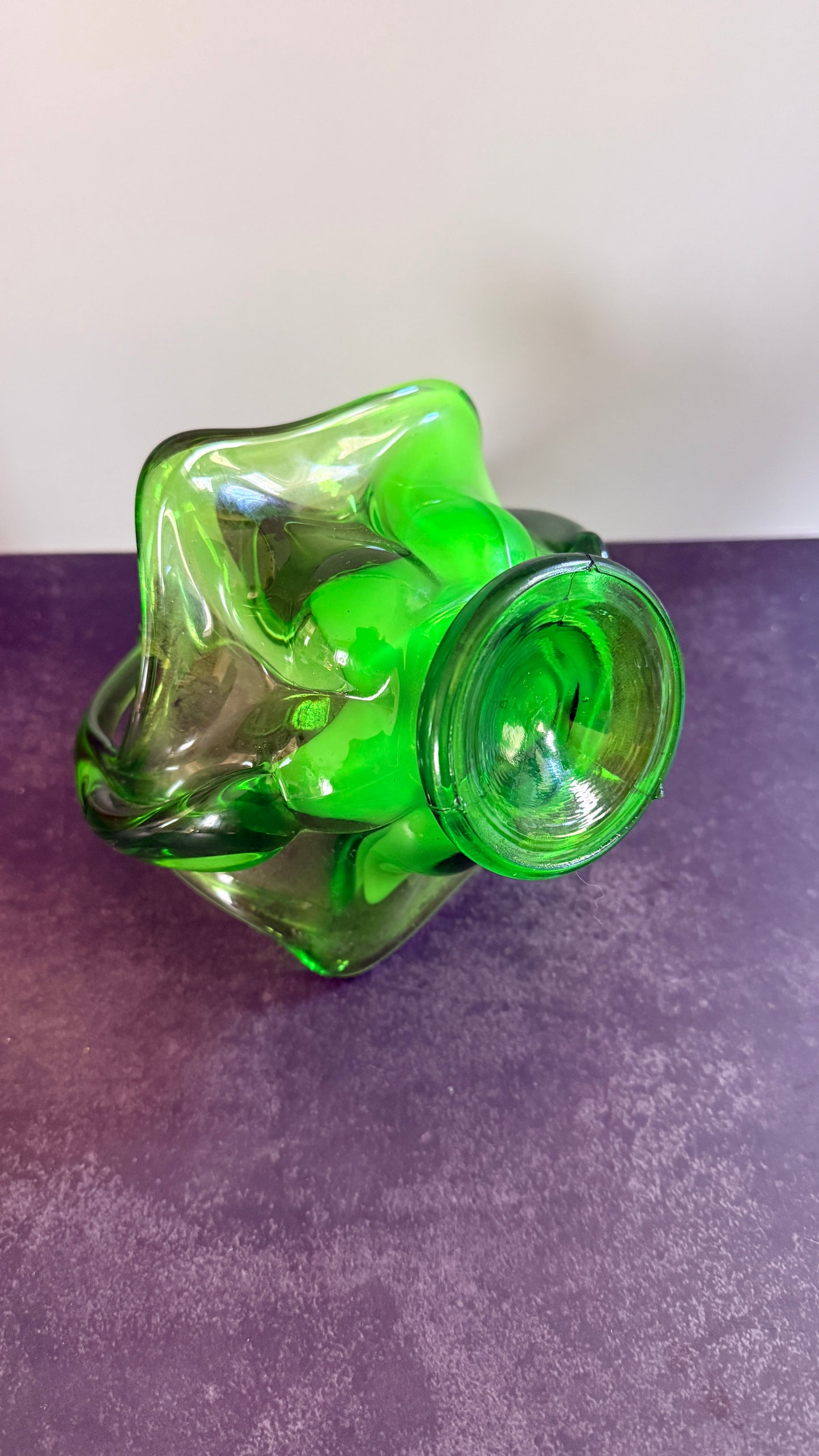 Czech Green Swirt Glass Basket