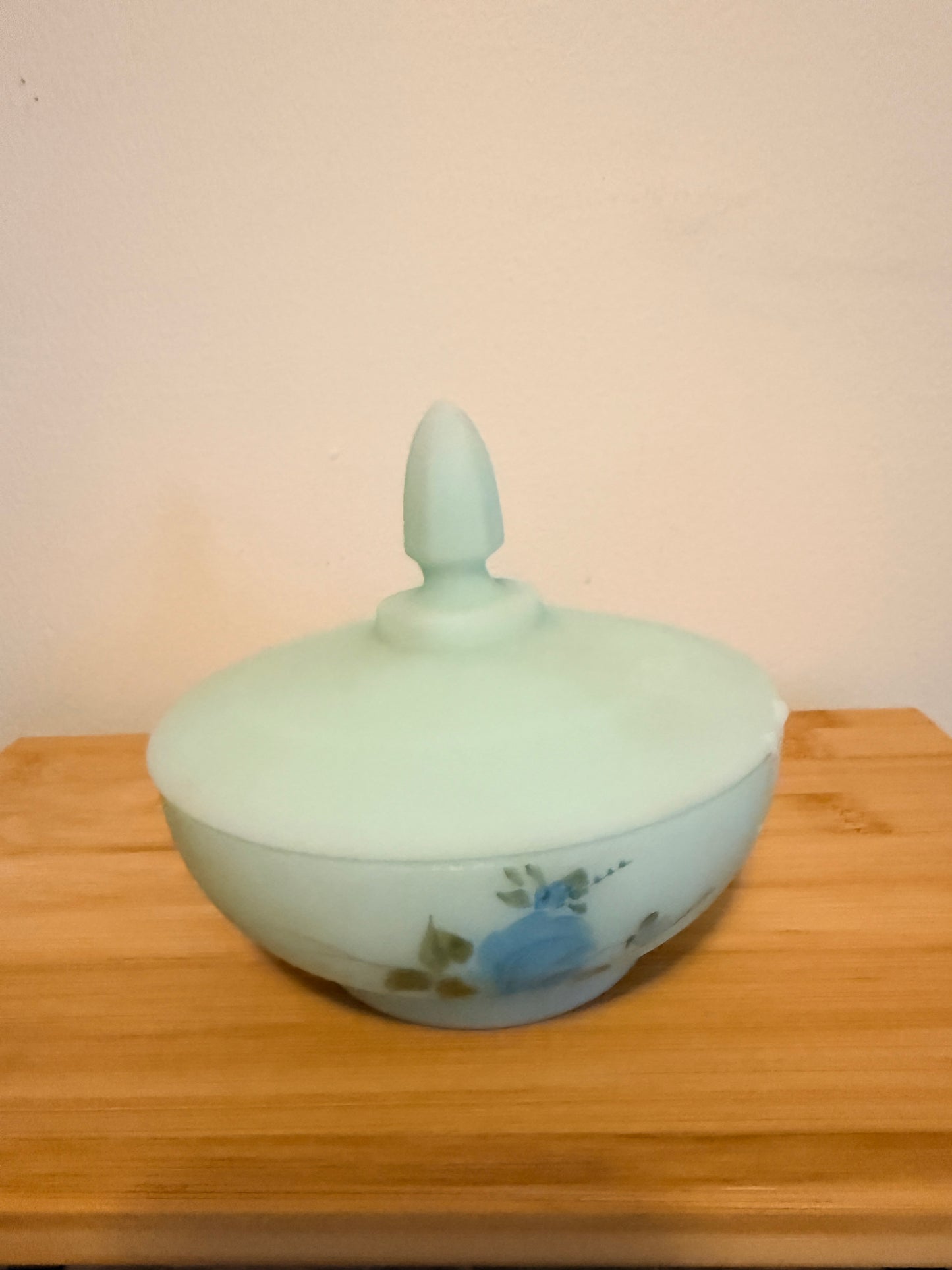 Fenton Satin Blue Hand Painted Candy Dish