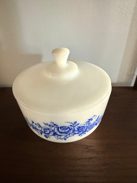 Federal Glass Blue Rose Lidded Mixing Bowl