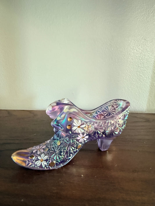 Fenton Carnival Purple Glass Cathead slipper