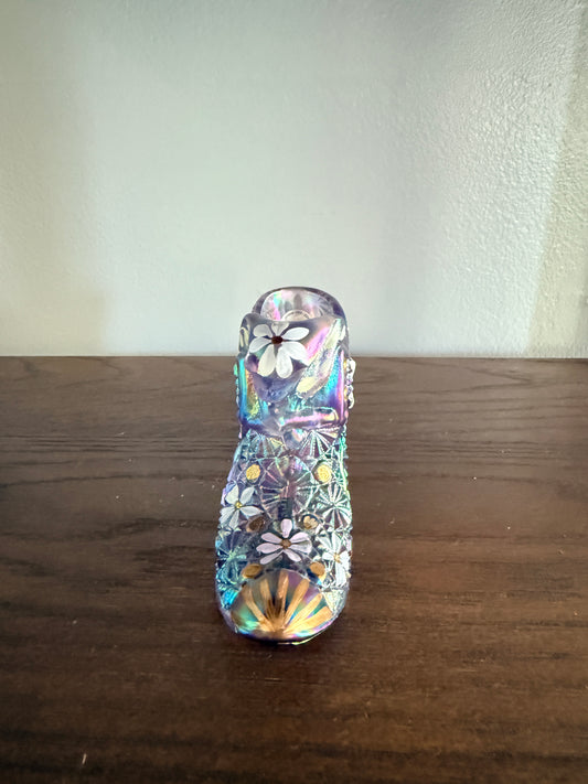 Fenton Carnival Purple Glass Cathead slipper