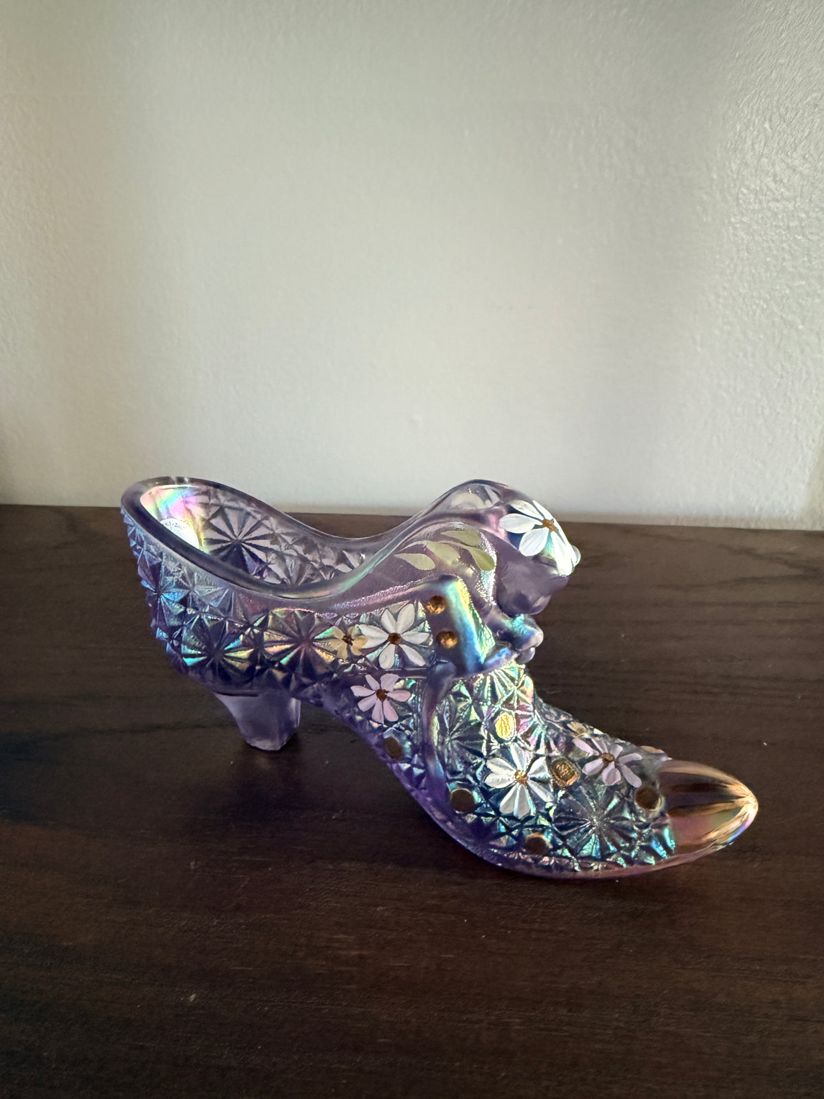 Fenton Carnival Purple Glass Cathead slipper