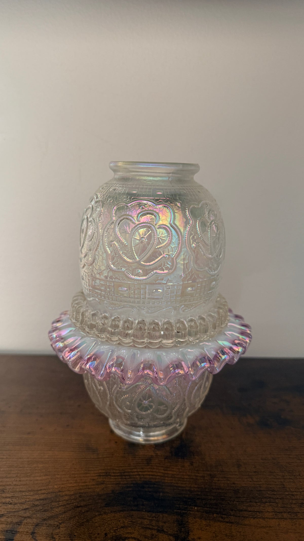 Fenton Persian Medallion Iridescent 3pc Fairy Lamp