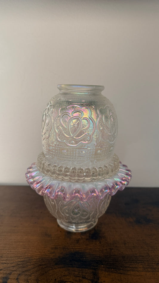 Fenton Persian Medallion Iridescent 3pc Fairy Lamp