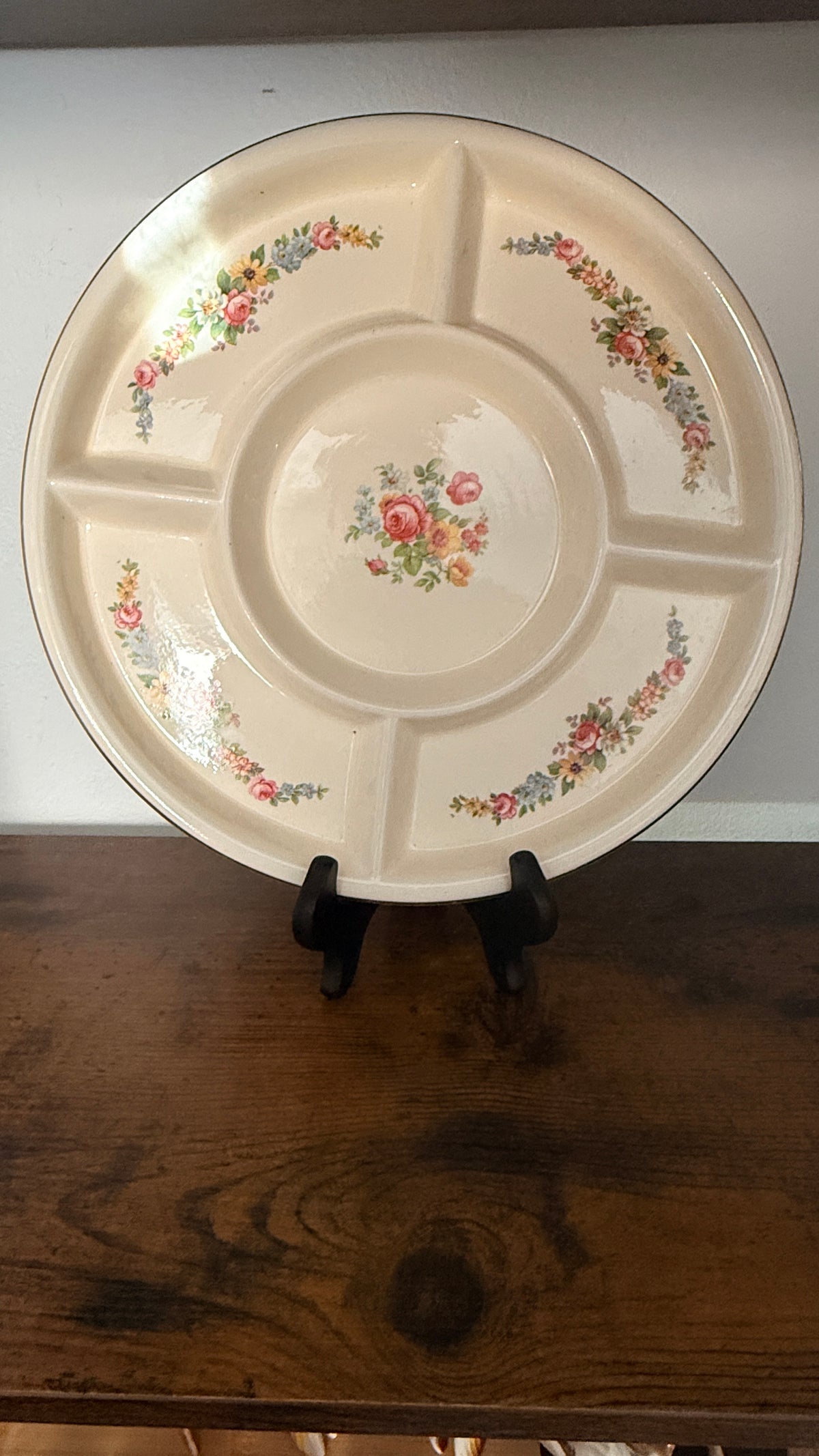 Floral Ceramic Uranium Glazed Relish Plate
