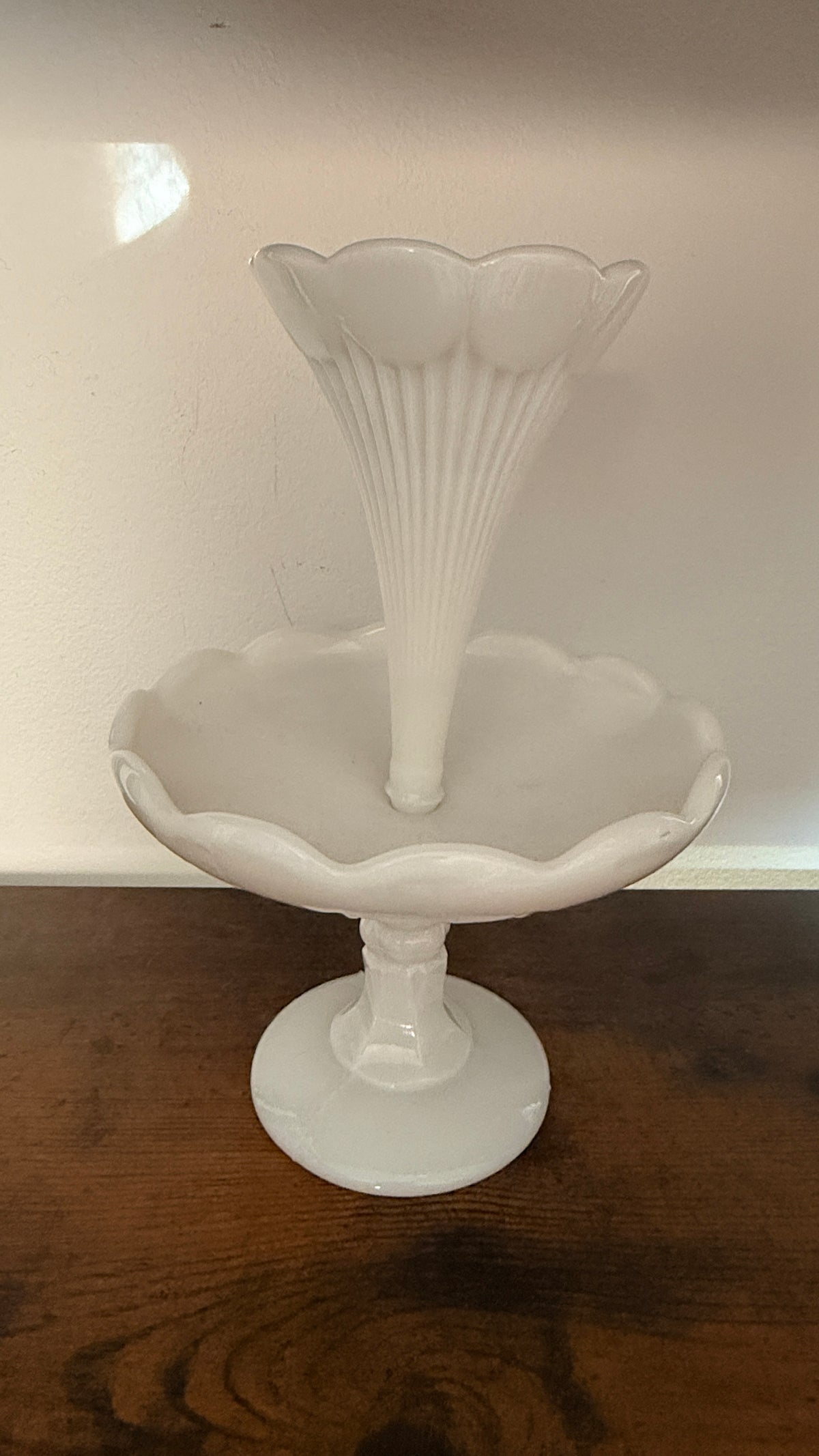 French Milk Glass Single Epergne